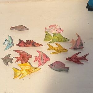 Colorful Fish brooches jewelry hand painted large lot signed by artist